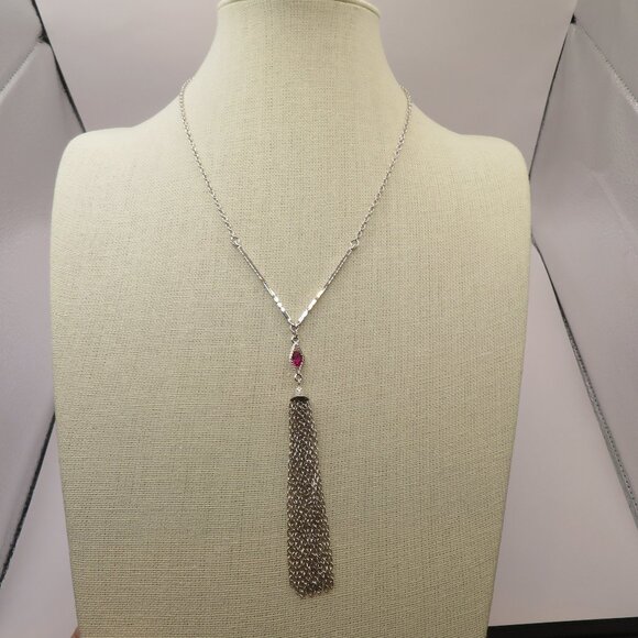 Sarah Coventry Vintage Silver Tone with Pink Rhinestone Tassel Necklace - Picture 1 of 8